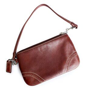 Vintage Coach Wristlet Bag Small Clutch with Zipper Brown Leather Retro